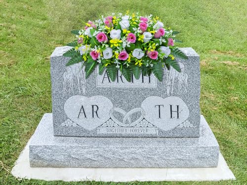 LVXINLI Artificial Cemetery Flowers Saddle-Shaped Tombstone Decorations Non-Fading UV-Resistant（Pink+White Saddle ） - color: Pink+white Saddle