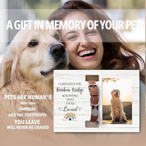 Dog Cat Pet Memorial Picture Frame with Collar Holder, Rainbow Bridge Dog Pet Cat Memorial Loss Sympathy Gifts, 4x6 Photos - color: loved