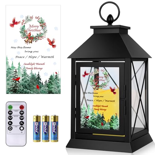 Christmas Candle Lantern Metal with LED Flickering Flameless Candles Light Xmas Decoration Lantern Indoor Outdoor Decorative for Table Home Decor Party Gift (Christmas) - color: Christmas