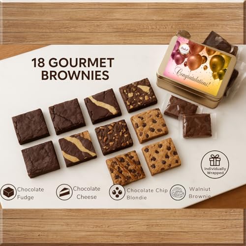 Congratulations Gifts For Women Congratulations Gift Basket - 8 Individually Wrapped Brownies Freshly Baked in a Variety of Flavors - Dulcet's Signature Flavored Fudge Brownies - Gift Box Comes with Congratulations Card - style: Congratulations