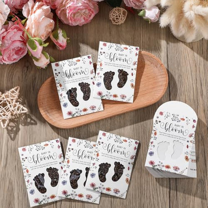 Fumete 50 Pack Baby in Bloom Seedless Packet Favors Footprint Style | Baby in Bloom packets with clear window, Wildflower Seed Packs for baby shower gender reveal party favor - style: Footprint