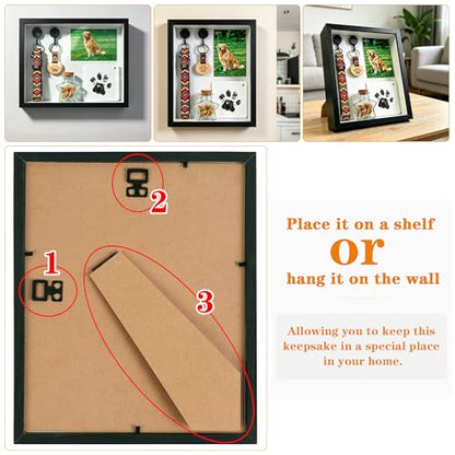 10x8 Pet Memorial Shadow Box with Paw Print Kit-Wooden Dog&Cat Memory Box for Loss of Pet Collar&Photo Display Pet Hair Fur Jar Wall Mount or Desktop Sympathy Gift Keepsake for Pet Lover Remembrance