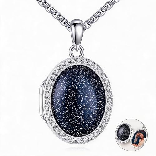 ONEFINITY Locket Necklace Photo Necklace Memorial Jewelry Gifts for Women Mom Wife - color: Blue Sandstone
