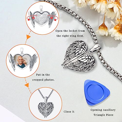 Angel Wings Necklace 925 Sterling Silver Guardian Angel Nurse RN Caduceus Pendant Charm Crystal Angel Jewelry Gifts for Women - style: F-Angel Wings Locket