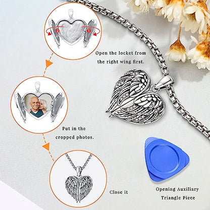 Angel Wings Necklace 925 Sterling Silver Guardian Angel Nurse RN Caduceus Pendant Charm Crystal Angel Jewelry Gifts for Women - style: F-Angel Wings Locket