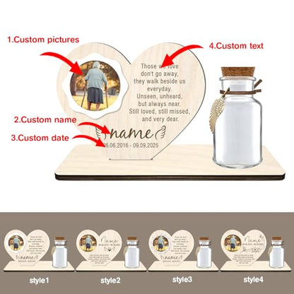 Personalized Loss of Loved One Photo Frame Memorial，Custom lock of Hair Keepsake Jar,Remembrance Bereavement Sympathy Gift for Lost Mom, Dad， Friends, Sisters, Grandparents (heart) - style: heart