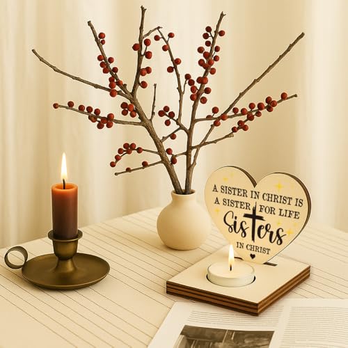 Sisters in Christ Candle Holder, Appreciation Sister Bestie Gift, Christian Friendship Gift for Women Work Friends, Bible Study, Faith Keepsake, Friendship Christmas Candlestick Holders-LATZ17 - color: Wood Sisters in Christ