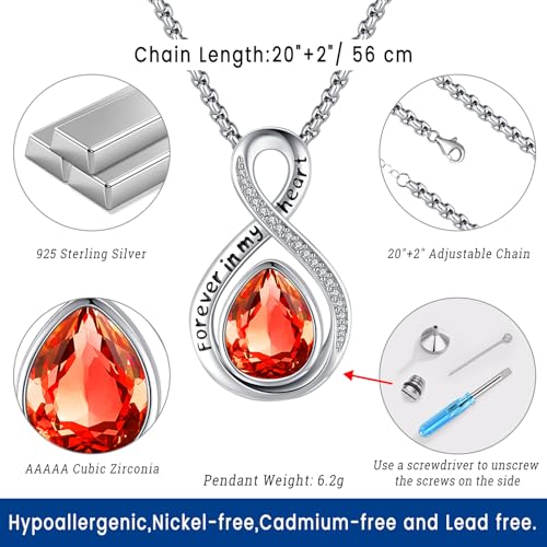Eusense Cremation Jewelry for Ashes Urn Necklace to Put Ashes In 925 Sterling Silver Memorial Pendant Tree of Life Infinity Urn Necklaces for Ashes Necklace for Women Men - style: F-Infinity Urn-07-Jul.-Red
