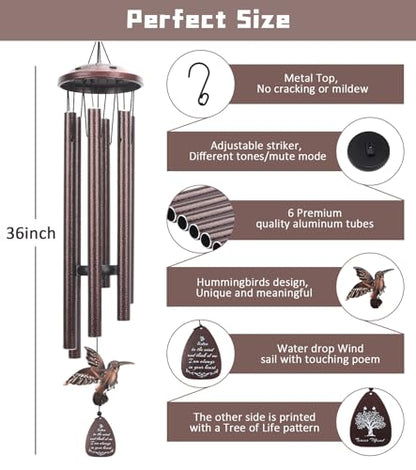 35" Memorial Wind Chimes for Outside, Sympathy Gifts for Loss of Loved One | Hummingbird Memorial Wind Chimes, Bereavement, Remembrance, Funeral Gift for Mother, Dad, Husband, Son & Sister