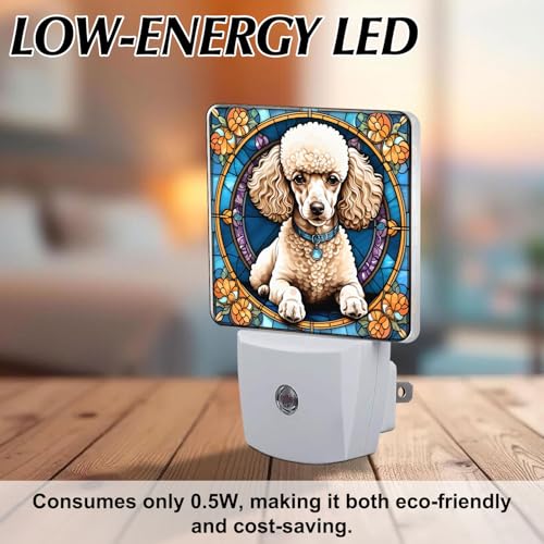 Poodle Stained Glass Night Lights Plug into Wall for Room, Poodle Night Light LED for Bedroom - color: Poodle
