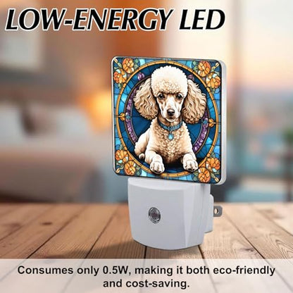 Poodle Stained Glass Night Lights Plug into Wall for Room, Poodle Night Light LED for Bedroom - color: Poodle