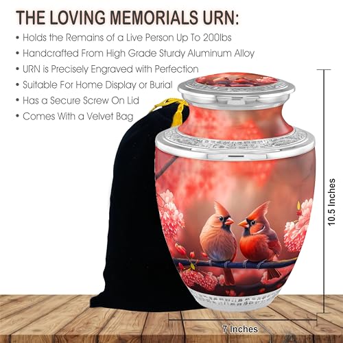 Cardinal Couple Cremation Urns for Adult Ashes Male Female - 200lbs Burial Urns for Human Ashes with Velvet Bag (Cardinal Couple No Medallion - color: Cardinal Couple No Medallion Fast Shipping