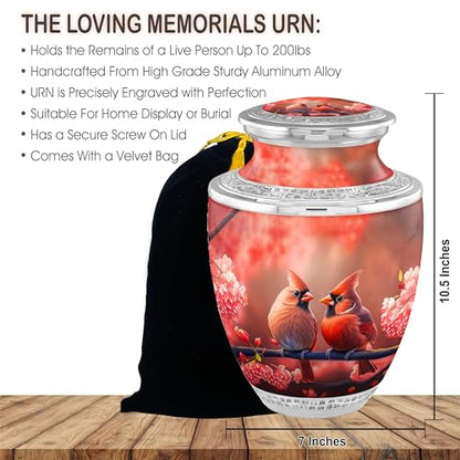 Cardinal Couple Cremation Urns for Adult Ashes Male Female - 200lbs Burial Urns for Human Ashes with Velvet Bag (Cardinal Couple No Medallion - color: Cardinal Couple No Medallion Fast Shipping