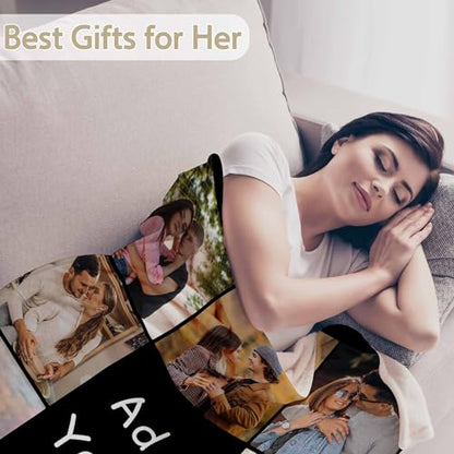 Personalized 10 Photos Family Blanket, Custom Mom/Dad/Girlfriend/Boyfriend/Couple/Best Friend/Sister Blanket, Custom Photo Throw Blanket, Black, 60"x80" - color: Style 1