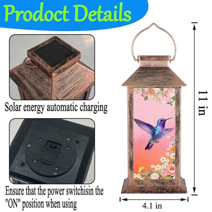 Hummingbird Garden Deco Solar Lanterns Outdoor Waterproof,Metal Hanging Decorative Solar Lights,Mothers Day Gifts,Birthday Gifts for Women Mom Grandma,Gardening Gifts for Yard,Patio, Lawn,Tabletop - style: Style_ Hummingbird