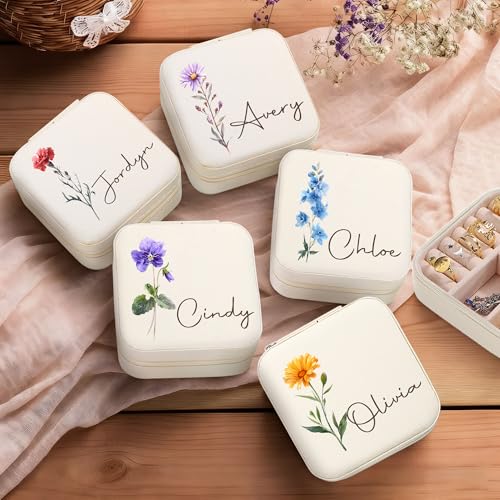 Ajiangwu Bridesmaid Gifts,Personalized Travel Jewelry Case with Custom Name,Small Jewelry Organizer for Rings, Necklaces, Bracelets, Earring,Bridesmaid Proposal Gifts Ideas - color: Design 2