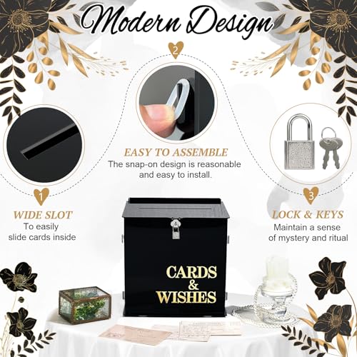 AerWo Black Wedding Card Box with Lock, Acrylic Gift Card Box for Wedding - color: Black