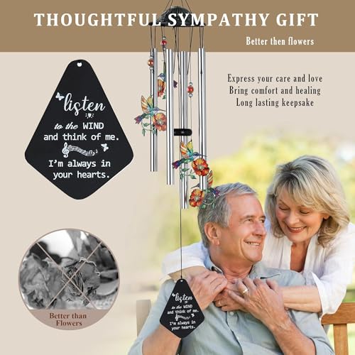 YU FENG Hummingbird Memorial Wind Chime, Yellow Flower Suncatcher Decor | 34 Inch Metal Wind Chime, Crystal Prism Accent, Sympathy Gift For Mom Grandma, Outdoor Garden Patio Decor - style: Memorial Series – Hummingbird – 34 Inch