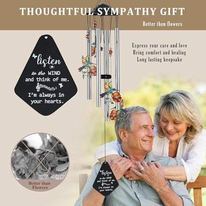 YU FENG Hummingbird Memorial Wind Chime, Yellow Flower Suncatcher Decor | 34 Inch Metal Wind Chime, Crystal Prism Accent, Sympathy Gift For Mom Grandma, Outdoor Garden Patio Decor - style: Memorial Series – Hummingbird – 34 Inch