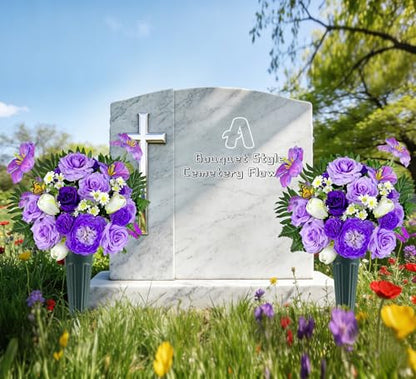 Artificial Cemetery Flowers,Memorial Flowers,Beautiful Arrangements for Headstones,Silk Tulip Rose Hibiscus Daisy