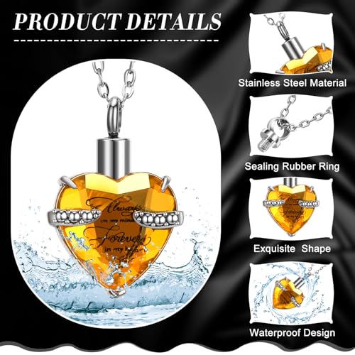 15 Pcs Urn Necklace for Ashes Women Keepsake Cremation Jewelry Stainless Steel Cross Heart Cubic Locket Ashes Necklace for Human Loved One - color: Yellow