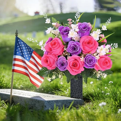 MARTINE MALL 2 Sets Artificial Cemetery Flowers for Grave, (Colorful)