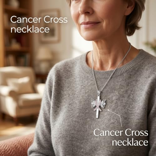Necklace for Women 18K White Gold Plated Breast Cancer/Stethoscope Cross/Miscarriage Pendant Necklace Jewelry Gifts for Women - style: Breast Cancer