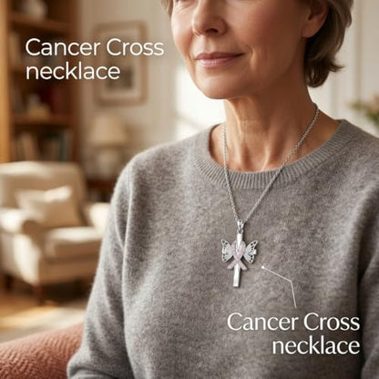 Necklace for Women 18K White Gold Plated Breast Cancer/Stethoscope Cross/Miscarriage Pendant Necklace Jewelry Gifts for Women - style: Breast Cancer