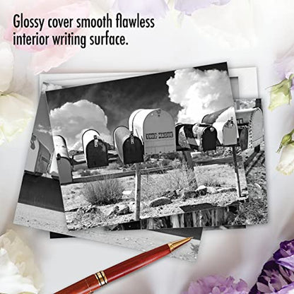 The Best Card Company - 10 Blank Note Cards with Envelopes (4 x 5.12 Inch) - Black & White Photos, Bulk Boxed Set - In the Mail M9681OCB - style: In The Mail