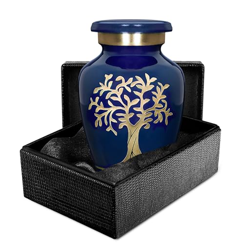 Trupoint Memorials Small Urns for Human Ashes Keepsake, Tree of Life Decorative Mini Cremation Urn for Adult Men and Women, Small Blue - color: Blue, size: Keepsake