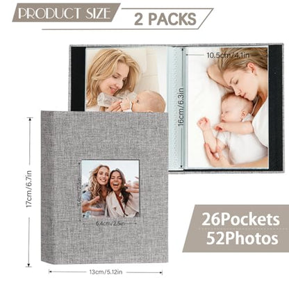 Artmag Mini Photo Album 4x6 50 Pockets 2 Pack, Linen Cover with Front Window Album Each Holds 52 Vertical Photos for Family Wedding Baby Children (Grey) - color: Grey, size: 50 Pockets/2PKS