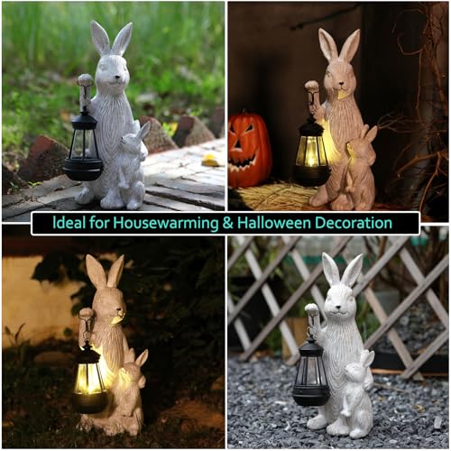 Solar Garden Statues Bunny Decor with LED Lights Home Decorations Outdoor Garden Rabbit Statue for Patio, Balcony, Yard, Lawn Ornament - Unique Housewarming Birthday Gifts for Women - style: White Rabbit