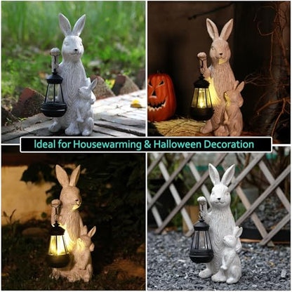 Solar Garden Statues Bunny Decor with LED Lights Home Decorations Outdoor Garden Rabbit Statue for Patio, Balcony, Yard, Lawn Ornament - Unique Housewarming Birthday Gifts for Women - style: White Rabbit
