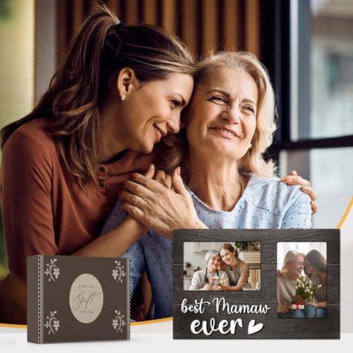 Mamaw Gifts, Mothers Day Mamaw Gift from Grandkids, 3D Photo Frame Hold 4x6 Inches Two Photos - Picture Frame Present for Grandparents Day, Birthday - color: mamaw