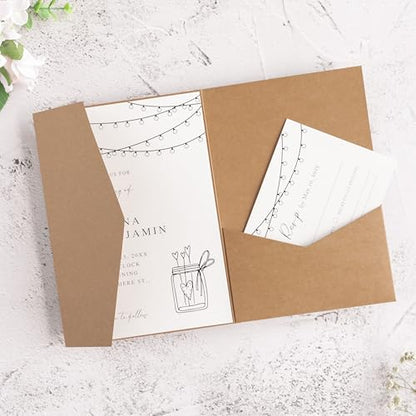20 PCS Kraft Tri-fold Laser Cut Wedding Invitation Pockets for 5x7 Wedding Cards Bridal Shower Engagement Quinceanera Invite - color: Karft