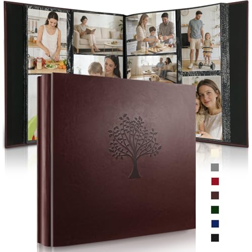 Leather Photo Album 4x6 Pockets, Picture Album for Family Christmas Gift | Large Capacity PU Leather Cover 600 Pockets Black Inner Page Slip In Holds Horizontal & Vertical Photos - color: Brown