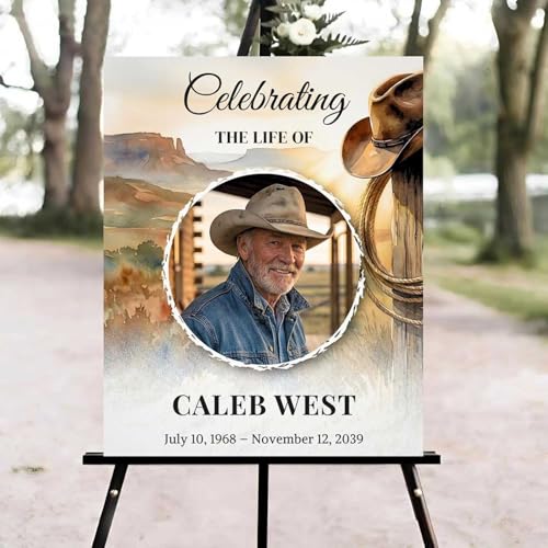 Celebration of Life Welcome Sign, Editable Western Cowboy Funeral Welcome Sign, in Loving Memory Sign, Celebration of Life Funeral Sign, Celebration of Life Sign, Funeral Photo Sign #Jg11 - color: Version #13