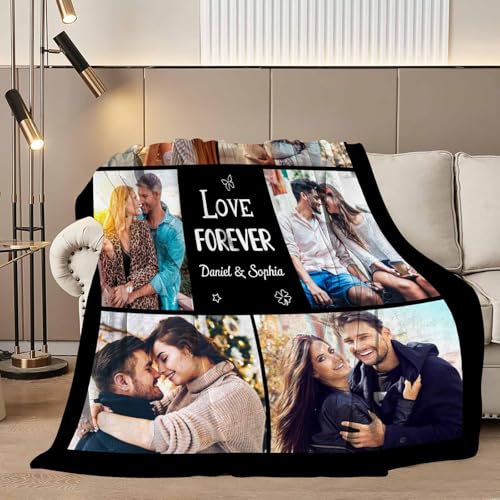 D-Story Custom Blanket with Photos Text Personalized Blankets and Throws Customized Fleece Picture Blanket for Adult Kid Funny Birthday Gifts for Couple Wife Husband Family 6 Photos - color: B-6 Photos