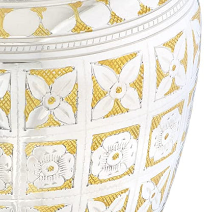 BOLD & DIVINE Cremation Urn for Human Ashes Adult Brass Funeral Urn |Metal Hand Engraving Large Urn | for Adults Display Burial at Home or in Niche at Columbarium (Silvery Shine/Golden Flower) - color: Silvery Shine / Golden Flower