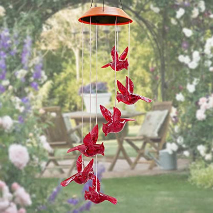 Solar Cardinal Wind Chimes Lights for Outside Garden Patio Decor | Red Bird Hanging Windchimes for Home/ Outdoors, Memorial Gifts Gifts for Mother Mom Grandma Women Birthday Christmas
