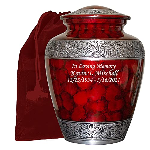 Extra Large Companion Human Funeral Cremation Urn | Personalized Double Urn for Two Adults (Red) - color: Red
