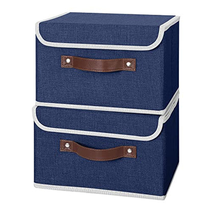 ANMINY Fabric Storage Box Bins with Lids, Blue, 10"x8"x7", 2 Pack - color: Blue, size: Small (Pack of 2)