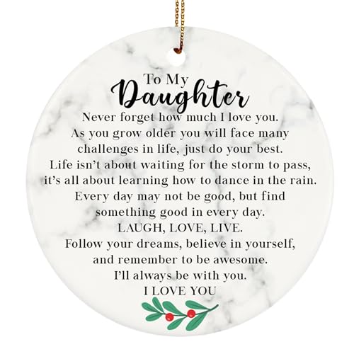to My Daughter Christmas Ornament from Mom and Dad, Daughter Double-Side Printed 3” Ceramics Xmas Ornament, Christmas Tree Keepsake - color: Daughter