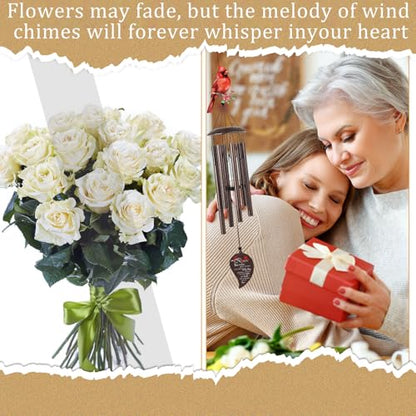 Memorial Wind Chimes for Outside - 32'' Cardinal Wind Chimes Gifts for Loss Loved One, Sympathy Bereavement Condolence Grief Remembrance Funeral Gifts for Loss of Mom Dad, with Greeting Card