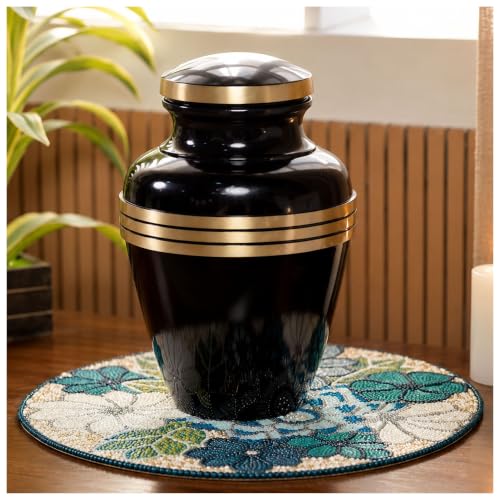 Cremation Urn for Human Ashes Adult Male/Female, 200+ Cubic Inch Capacity, 10 x 7 Inch Metal Funeral Urn with Secure Screw-Top Lid, Avlon Midnight Black Gold, Velvet Bag Included - color: Midnight Black Gold, size: Avlon 10x7