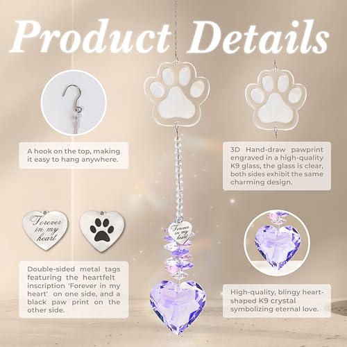 Pet Memorial Suncatcher, Dog Memorial Gifts, Pet Loss, Pet Sympathy, Thoughtful Dogs and Cats Remembrance, Bereavement Gifts - Purple - color: Purple