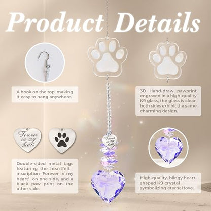Pet Memorial Suncatcher, Dog Memorial Gifts, Pet Loss, Pet Sympathy, Thoughtful Dogs and Cats Remembrance, Bereavement Gifts - Purple - color: Purple