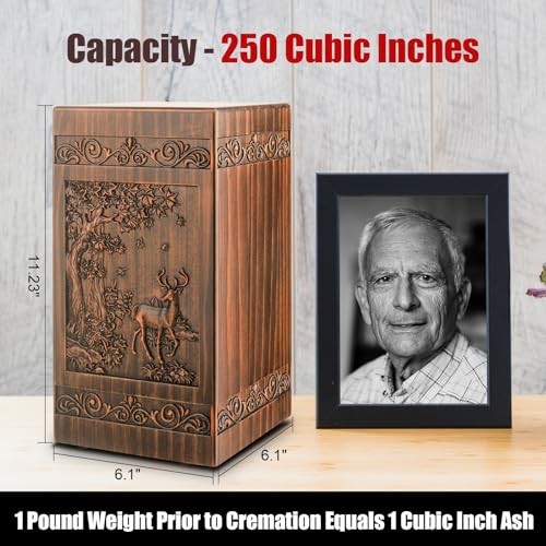 Wooden Urn for Ashes Adult Male Female, Cremation Urns for Human Ashes Adult Men Women, Decorative Burial Funeral Memorial Deer Urn Box Holds 250 Cubic Inches