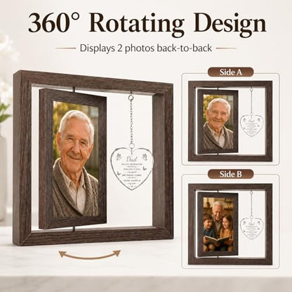 Memorial Gifts for Loss of Dad, Sympathy Gifts for Loss of Father, Rotating Memorial Picture Frame with Crystal Heart Pendant, Bereavement Remembrance Funeral Condolence Grief Gift, Display Two 4x6 Photos - size: Dad