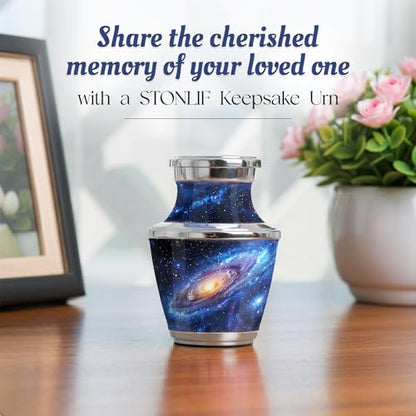 Deep Cosmos Keepsake Cremation Urn for Human Ashes – Small Aluminum Memorial Burial Urn for Men & Women, Decorative Display - size: Small Keepsake